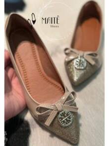 Sapatilha Bico Fino Feminina Casual Nude sapatilha laço sapatilha metalizada