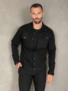 Men's High Quality Winter Premium Denim Jacket - Black - View 2