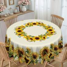 1pc Tablecloth, Polyester Waterproof & Anti-Dirty, Rectangular And Round Lace Edged Tablecloth, Sunflower & Floral Vintage Tablecloth, Suitable For Decoration, Holiday Party, Kitchen, Dining Room, Indoor/Outdoor Picnic. Available In 60-Inch Round, 55-Inch And 70-Inch Rectangle, Multiple Sizes To Choose From.