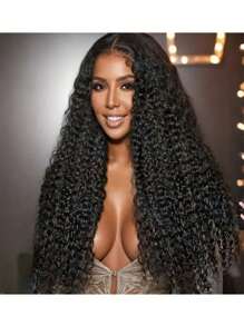 Water Wave 100% Human Hair Wig Natural Color 4x4 Lace Front Wig 250% Density Water Wave Wig Natural Color Brazilian Women's Hair Non Glued Lace Front Wig, Suitable For Women's Pre Hair Pulling Baby Hair