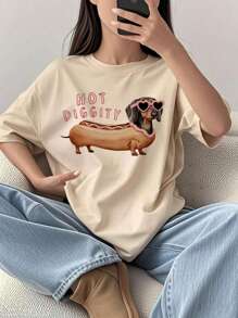 1 Pieza Camiseta de cuello redondo de manga corta con estampado de gafas de sol para niña preadolescente, camiseta gráfica de verano para adolescentes, diseño genial que fomenta la imaginación y la autoexpresión