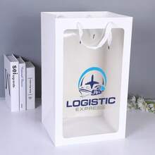 1 pieza Bolsa de regalo con ventana transparente y asa de cartón blanco, bolsa de regalo con rosas, bolsa de regalo de alta calidad