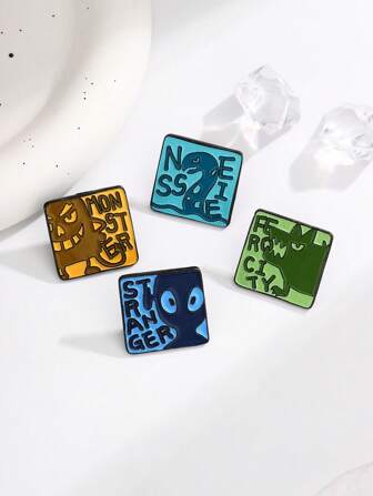 1pc Alien, Dinosaur, Monster, Snake Sign Cartoon Brooch Pin, "STRANGER, SSNEIE, FEROCITY"