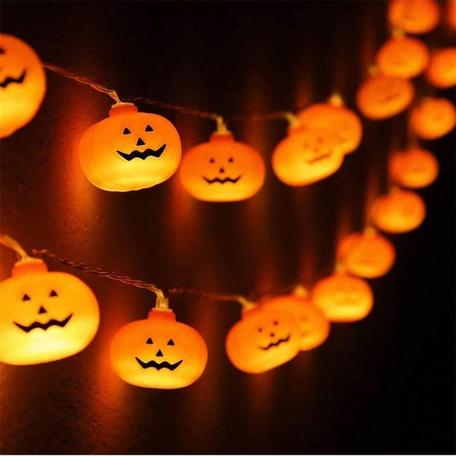 1PC 1.5M10LED/3M20LED Halloween Battery Box Cut Face Pumpkin Light String, Battery Free, Suitable For Halloween, Autumn Harvest, Party, Room Decoration Halloween Decoration Room Decor Halloween Garden Decor For Gift Fairy Holiday Decor Festival Decor - Cut-out Pumpkin String Lights - View 1