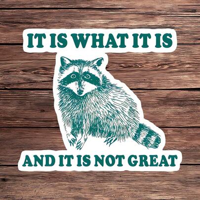 1PC It Is What It Is And It Is Not Great Sticker, Funny Sad Quote Vinyl Sticker, Raccoon Meme Animal Humor Decal, Relatable Support Sticker For Laptop Water Bottle, Sarcastic Mental Health Aesthetic Mood Gift For Friends
