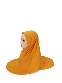 1pc Instant Hijab, Arab-Style Double-Layered Round Edge Headscarf, Medium Size Undercap, High-Elasticity Yarn, New Pearl-Studded Solid Color Headwrap, Chin-Covering & Easy-To-Wear Headwrap, For Malay And Indonesian