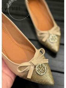 Sapatilha Bico Fino Feminina Casual Nude sapatilha laço sapatilha metalizada