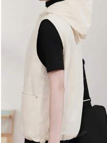 Nuovo stile casual per primavera/estate, gilet aderente da donna con cappuccio, cerniera e tasche, versatile e alla moda