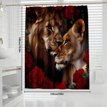 1pc/4pcs Lion Rose Pattern Shower Curtain Sets Gifts, Romatic Bathroom Sets With Shower Curtain And Rugs, WaterProof Home Bathroom Decoration And Toilet Floor Mats 3pcs Set With 12 Shower Curtain Hooks Bathroom Accessories Back To School