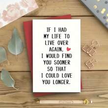 1Pc Romantic Anniversary Card - Humorous And Playful Design, Suitable For Husband/Wife, Boyfriend/Girlfriend, Men/Women, Multi-Occasion Use, Includes Thank You Message - Heartfelt Quote If I Had My Life To Live Over Again, Perfect As A Birthday Gift Or Anniversary Presentschool Supplies,Back To School
