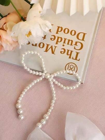 10pcs Faux Pearl Bow Decor, Beaded Chain Party Supplies, Flower Shop Rose Bouquet Decor Accessories, Holiday Party And Fresh Flower DIY Packaging Decor, Pearl Bow Cake Decor, Bow Decor, Fresh Flower Packaging Beads, And Fresh Flower Cake Decor Supplies.