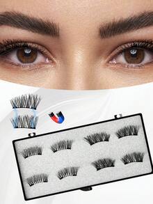 4 Pairs Natural Magnetic Eyelashes Handmade Reusable Magnetic Eyelashes Kit Waterproof, No Glue, Easy To Wear, 3D False Lashes With Applicator For A Dramatic Eye Makeup Look - Cat Eye Lashes - View 2