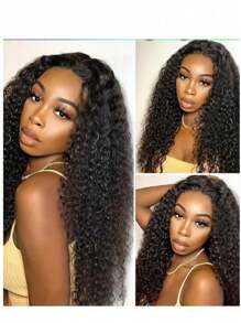 Water Wave 100% Human Hair Wig Natural Color 4x4 Lace Front Wig 250% Density Water Wave Wig Natural Color Brazilian Women's Hair Non Glued Lace Front Wig, Suitable For Women's Pre Hair Pulling Baby Hair