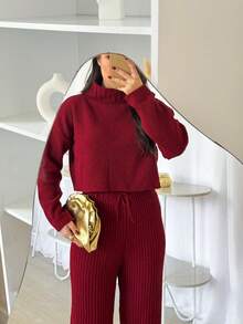 Mousse Tricot High Neck Pant Set - Color caoba - Ver 3