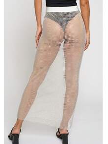 Falda de malla con rhinestones SANS SOUCI - Lisa, de fiesta, sexy, de poliéster, transparente, con rhinestones, para salir de noche, vacaciones, escenario y concierto, para todas las estaciones - Blanco - Ver 3