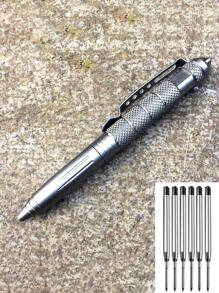 قلم تكتيكي متعدد الأغراض للدفاع عن النفس، من الألمنيوم المحمول، مزود بأداة كسر الزجاج الكربيدي و 5 قطع من أقلام الحبر البديلة السوداء، مناسب للتخييم والطوارئ، وحيادي الجنس (أسود/فضي/ذهبي/رمادي)