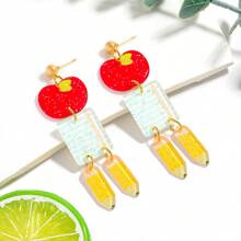 2 Pairs Of Cute And Interesting Acrylic Letters Abcfruit Earrings, With A Artistic Style Design In The Shape Of An Apple Pencil Earrings. Suitable For Daily Use, For Special Occasions, For Dates, Or As Gifts.