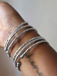 6 pièces Bracelets Épais Boho Rétro Pour Femmes Europe Amérique Afrique Bracelets Argent Or, Bracelets Empilables Boho, Bracelets Argent Or Faits Main Pour Femmes Cadeaux De Bijoux Épais Pour Fêtes Quotidiennes