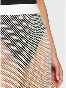 Falda de malla con rhinestones SANS SOUCI - Lisa, de fiesta, sexy, de poliéster, transparente, con rhinestones, para salir de noche, vacaciones, escenario y concierto, para todas las estaciones - Blanco - Ver 4