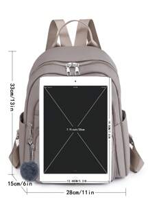 Women Backpack, Multi-Pocket Embroidered Decoration Lightweight Multifunctional Outdoor Backpack, Suitable For Students With Fur Pom Pom Accessory, School Supplies, Large Capacity, Waterproof, Laptop Compartment, Business Casual, Suitable For Teen Girls Women College Students, Teacher, White-Collar Workers, Perfect For Back To School, First Day Of School, College, Work, Business, Commute, Office