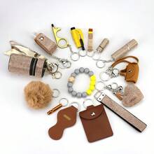 15pcs Keychain Accessories Set, Includes Decorated Bottle, Card Case, Pendant, Rhinestone Perfume Bottle, Heart-Shaped, Tassels, Solid Color Boho Style Car Accessories Bag Charm