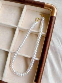 1 peça elegante colar com pingente de ábaco auspicioso de pérolas naturais, pérolas naturais, moda de alta qualidade, versátil, presente de férias para mulheres