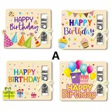 4 paquets de cartes de vœux d'anniversaire thème anime, porte-monnaie en bois fabriqué pour cadeau d'argent, rangement unique pour l'argent pour tous les bénéficiaires, porte-carte d'argent en bois découpé au laser, cadeaux d'anniversaire amusants et décoration pour la maison