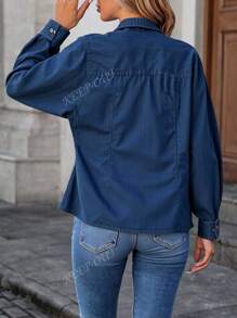 Blusa Camisera Dama Blusa Mezclilla Mujer Versátil Elegante Cómoda Casual Manga larga toda algodón fresca temporada