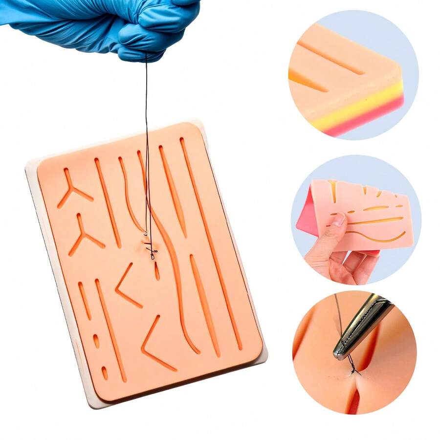 GRUPO CARNAVALLIA Suture Pad Skin Simulator 3 Layers Silicone Pad Practice Suture Doc - Beige - View 1