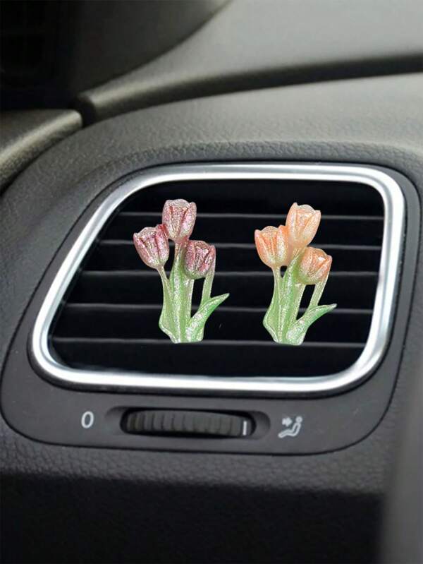 1PC/2PCS Car Air Vent Clip,Tulip Car Air-Conditioning Outlet Clip Charm, Attractive Auto Interior Decoration Accessory,Air Freshener Decor Gift For SUV,Truck,Bus