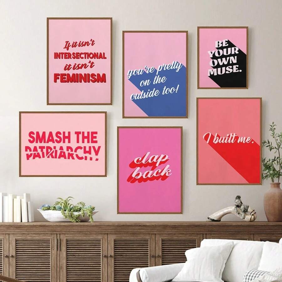 1pc Fashion Modern Quote Typography Art Poster Print Pink Canvas Painting Room Home Decor Young Girl Female Dormitory Optional Frame ﻿