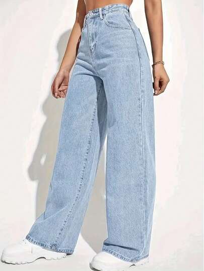 بنطلون جينز أوسترايت قاسي مغسول بضوء لفتيات المراهقات