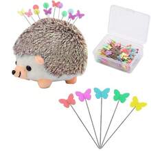 Hedgehog Shaped Pin Cushion Sewing Kit With 100 Colored Pins, Big Pincushion With Clear Storage Box And Quilting Pins, Colorful Head Straight Sewing Pins For Handicrafts DIY Sewing