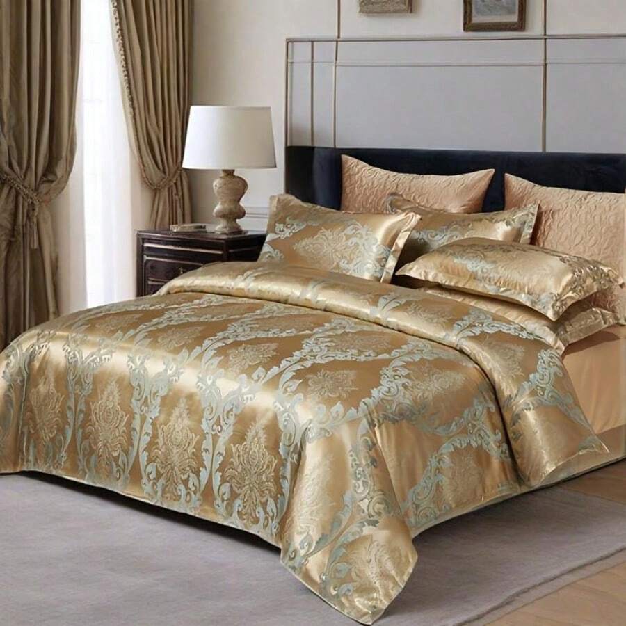 3pcs Jacquard Quilt Cover Set(1 Duvet Cover And 2 Pillowcases, Without Core), Soft And Silky Quilt Cover Set|Duvet Cover Set,Noble Print Pattern Style,Suitable For Four Seasons Bedroom And Guest Room Beding Set
