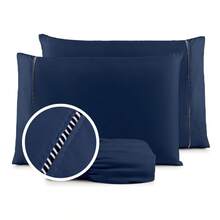 400 Thread Count Bedding Set With Elastic Band, Hotel Standard, All Sizes - Navy Blue - View 5