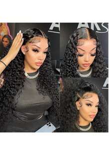 Water Wave 100% Human Hair Wig Natural Color 4x4 Lace Front Wig 250% Density Water Wave Wig Natural Color Brazilian Women's Hair Non Glued Lace Front Wig, Suitable For Women's Pre Hair Pulling Baby Hair
