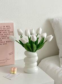 1/3/5pcs Artificial Pink & White Tulips, Suitable For Outdoor Garden, Indoor Decor, Vase Decoration, Fake Plants, All Season Decor, Home Decor, Floral Arrangement, Home Garden Windowsill Porch Potting, Wedding Party Decor, Birthday Party Supplies, Valentine's Day, Mother's Day, Father's Day Gifts, Bohemian Style Decoration, DIY Floral Bouquet Accessories