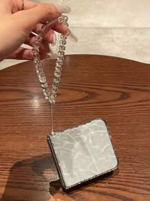 Llavero, Cordón para el cuello Funda de teléfono transparente con efecto de ondas de agua estilo coreano compatible con Samsung Galaxy Z Flip 5, Z Flip6, ZFlip 4, ZFlip 3 5G, Pulsera de cuentas, Cubierta trasera resistente a golpes