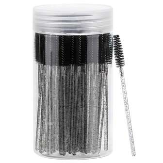 100 Pcs Disposable Mascara Wands, Crystal Eyebrow Spoolies Brush For Eyelash Extensions, Black Lash Brushes With Container,Eyebrow Brush,Eyeshadow Brush,Spoolie,Spoolie Brush