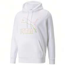 Puma Gold Logo Hooded Sweatshirt, Casual Training Knit Pullover, Graphic Sweatshirt - White - View 4