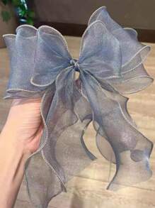 1pc Girls Simple Fashion Tulle Bow & Ribbon Spring Clamp Hair Clip, No Cardboard