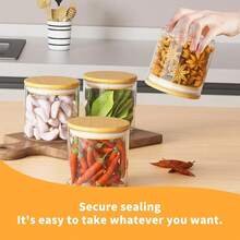 New 6 Piece Glass Storage Jars Set  Airtight Bamboo Lids And Labels, 20oz/Ml Glass E Jars Food Storage Containers For Home ,Pantry, Tea, Sugar, Salt, Cee, Flour, Herbs, Grains - 20X6 - View 5