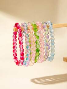 imoli 7pcs/Set Minimalist Gradient Glass Bead Bracelet Set For Women, Dopamine Color Jewelry, Perfect Daily Wear & Gift