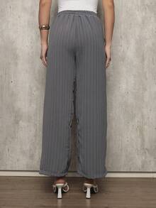 Women's Wide Leg Pants With Chalk Drawstring - 灰色 - 查看 3