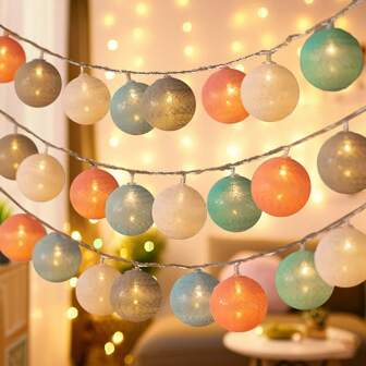 1 pièce 10/20 LED Guirlandes lumineuses en boules de coton de 2/3 mètres, décoration de chambre, anniversaire, atmosphère intérieure, mariage, fête, décoration de festival, cadeau, guirlandes lumineuses clignotantes colorées avec boîte à piles