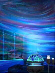 1pc LED Northern Lights Projection Lamp, Room Decoration, USB Port, Computer Accessory Peripheral, Wave Pattern Projection Lamp, Star Swirl Projection Lamp, With Remote Control, Bedroom Night Light Projector, Home Theater, Ceiling Projection, Camping, Wedding Decoration, Romantic Night Light, Birthday Gift - 黑色 - 查看 6