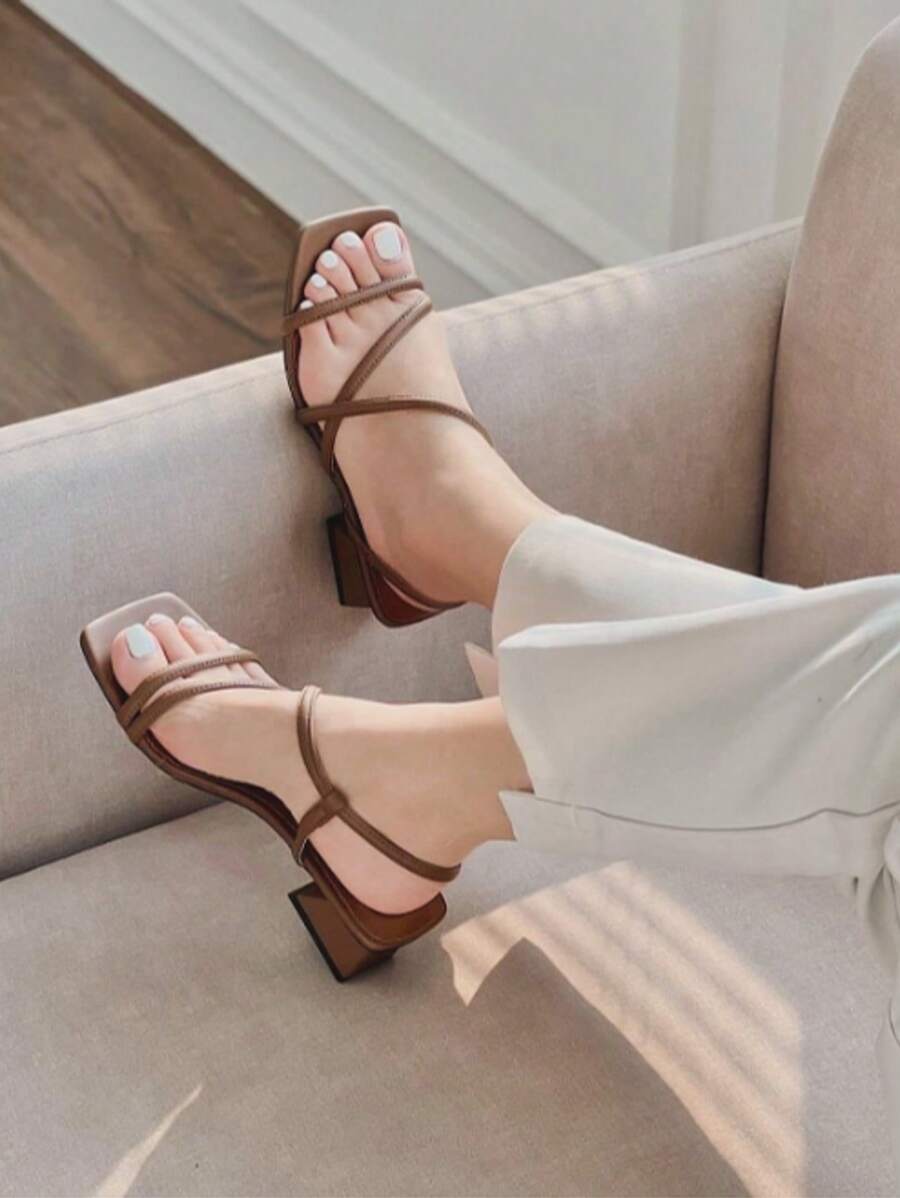 Women's Brown Lace Up High Heel Sandals, Simple Elegant Fashion Casual Ladies Sandals
