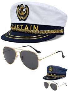 2pcs/Set Unisex Captain Hat, Fun Summer Yatch Party Hat (Captain Hat + Sunglasses), For Beach Party