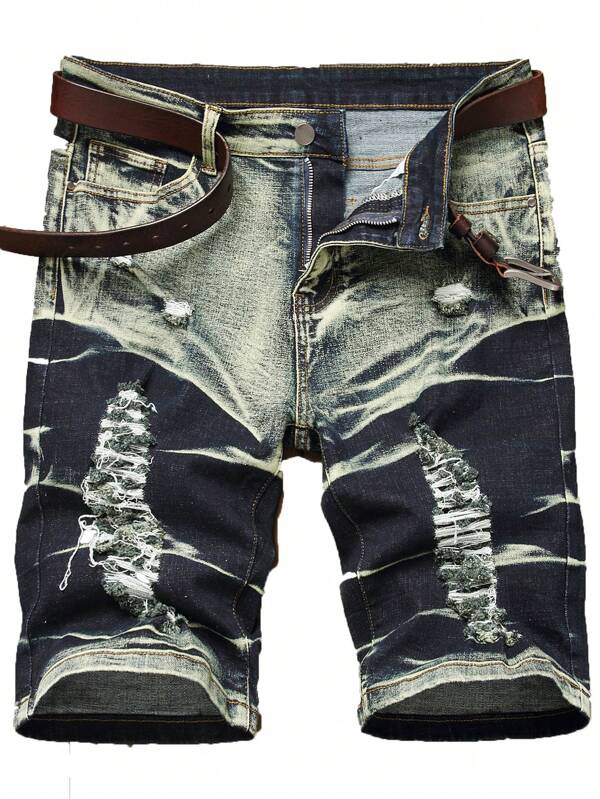 Men's Casual Denim Shorts Classic Fit Distressed Summer Fashion Ripped Short Jeans