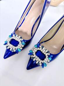 1pc Classic Multiple Options Elegant Crystal Shoe Clip, Rhinestone Metal Detachable Shoe Accessory, Suitable For Bridal Heels And Other Dress Shoes - Blue and White - View 11